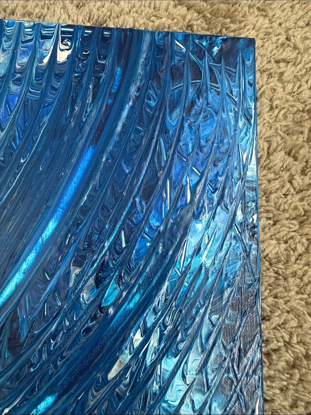Navy White/Silver Accents Abstract Wave Canvas Art Handmade new art piece